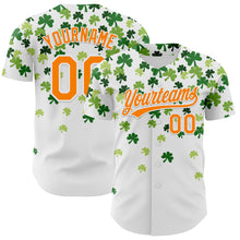 Load image into Gallery viewer, Custom White Bay Orange-Green 3D St. Patrick&#39;s Day Shamrock Authentic Baseball Jersey
