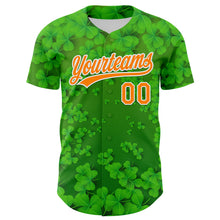 Load image into Gallery viewer, Custom Green Bay Orange-White 3D St. Patrick&#39;s Day Shamrock Authentic Baseball Jersey
