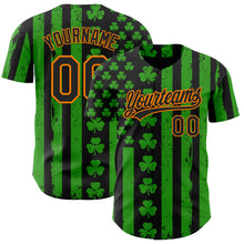 Load image into Gallery viewer, Custom Green Black-Bay Orange 3D St. Patrick&#39;s Day Shamrock Authentic Baseball Jersey
