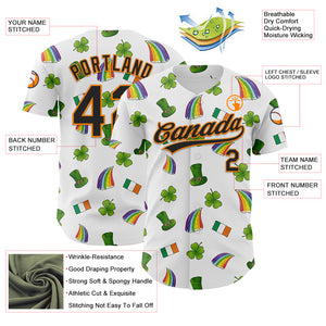 Custom White Black Bay Orange-Green 3D St. Patrick's Day Shamrock Authentic Baseball Jersey