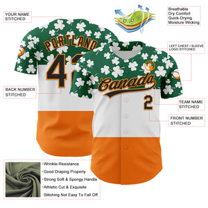 Custom Kelly Green Black-Bay Orange 3D St. Patrick's Day Shamrock Authentic Baseball Jersey