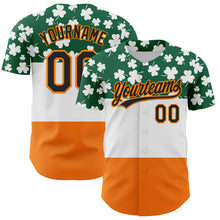 Load image into Gallery viewer, Custom Kelly Green Black-Bay Orange 3D St. Patrick&#39;s Day Shamrock Authentic Baseball Jersey
