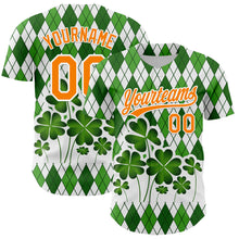 Load image into Gallery viewer, Custom White Bay Orange-Green 3D St. Patrick&#39;s Day Shamrock Authentic Baseball Jersey
