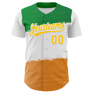 Custom Green Yellow-Texas Orange 3D St. Patrick's Day Shamrock Authentic Baseball Jersey