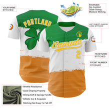 Load image into Gallery viewer, Custom Green Yellow-Texas Orange 3D St. Patrick&#39;s Day Shamrock Authentic Baseball Jersey
