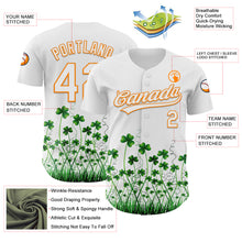 Load image into Gallery viewer, Custom White Bay Orange-Green 3D St. Patrick&#39;s Day Shamrock Authentic Baseball Jersey
