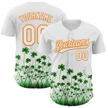 Load image into Gallery viewer, Custom White Bay Orange-Green 3D St. Patrick&#39;s Day Shamrock Authentic Baseball Jersey
