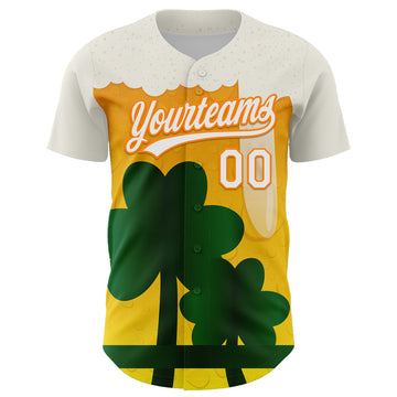 Custom White Bay Orange-Green 3D St. Patrick's Day Shamrock Beer Authentic Baseball Jersey