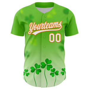 Custom Green White-Bay Orange 3D St. Patrick's Day Shamrock Authentic Baseball Jersey