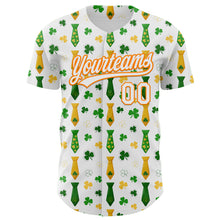 Load image into Gallery viewer, Custom White Bay Orange-Green 3D St. Patrick&#39;s Day Shamrock Authentic Baseball Jersey
