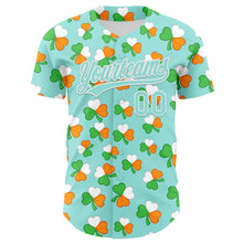 Load image into Gallery viewer, Custom Ice Blue Green-Bay Orange 3D St. Patrick&#39;s Day Shamrock Authentic Baseball Jersey
