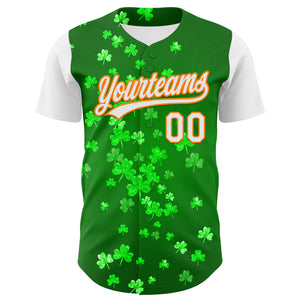 Custom Green White-Bay Orange 3D St. Patrick's Day Shamrock Authentic Baseball Jersey