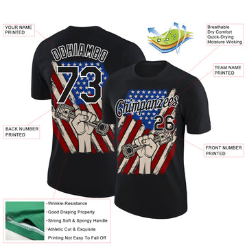 Custom Black White 3D Pattern Design American Flag Tool Wrench Labor Day Performance T-Shirt