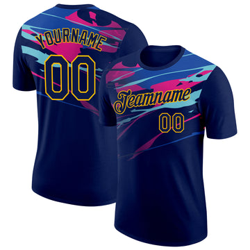 Custom Navy Gold 3D Esports Performance T-Shirt