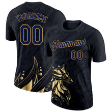 Load image into Gallery viewer, Custom Black Navy-Old Gold 3D Esports Performance T-Shirt
