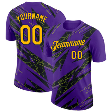 Custom Purple Gold Black-Navy 3D Esports Performance T-Shirt