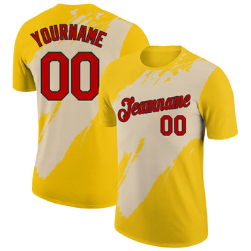 Custom Yellow Red City Cream-Black 3D Esports Performance T-Shirt