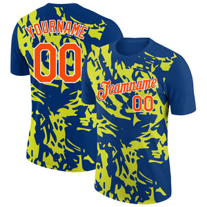 Custom US Navy Blue Orange-Neon Yellow 3D Esports Performance T-Shirt