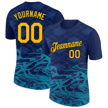 Custom Navy Gold Teal-Black 3D Esports Performance T-Shirt