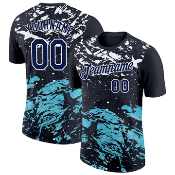 Custom Black Navy-Teal 3D Esports Performance T-Shirt