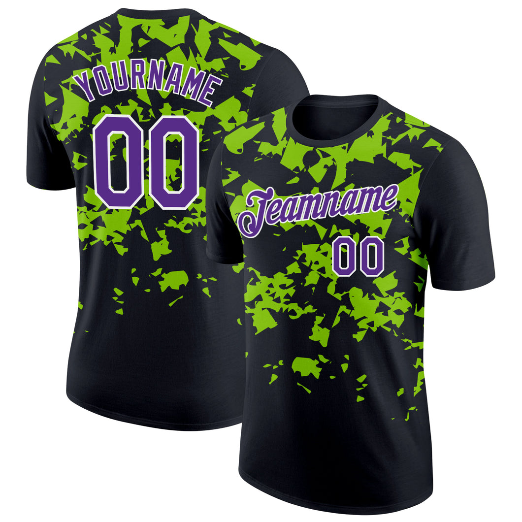 Custom Black Purple-Neon Green 3D Esports Performance T-Shirt