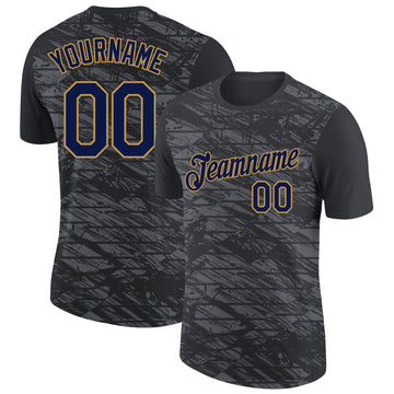 Custom Black Navy-Old Gold 3D Esports Performance T-Shirt