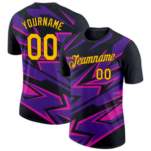 Custom Black Gold Purple-Deep Pink 3D Esports Performance T-Shirt