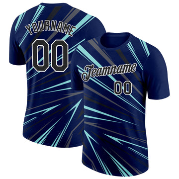 Custom Navy Black Ice Blue-Steel Gray 3D Esports Performance T-Shirt