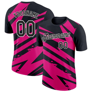 Custom Black Hot Pink-White 3D Esports Performance T-Shirt