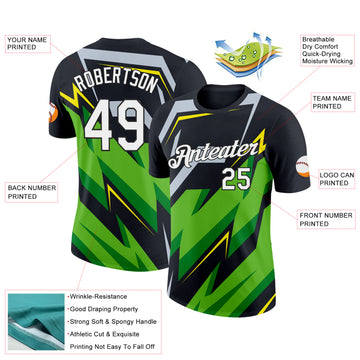 Custom Black Aurora Green Silver-Light Yellow 3D Esports Performance T-Shirt