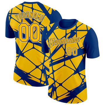 Custom Thunder Blue Gold-Black 3D Esports Performance T-Shirt