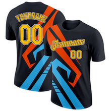 Load image into Gallery viewer, Custom Black Gold Sky Blue-Orange 3D Esports Performance T-Shirt
