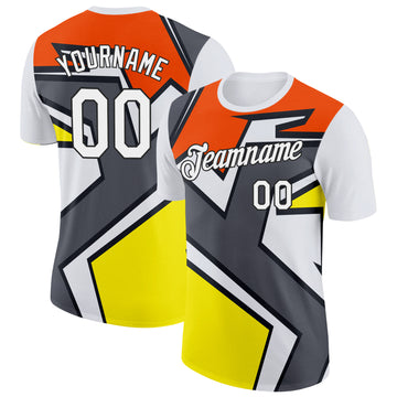 Custom White Orange Steel Gray Light Yellow-Black 3D Esports Performance T-Shirt