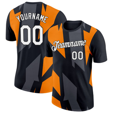 Custom Black Bay Orange-Steel Gray 3D Esports Performance T-Shirt