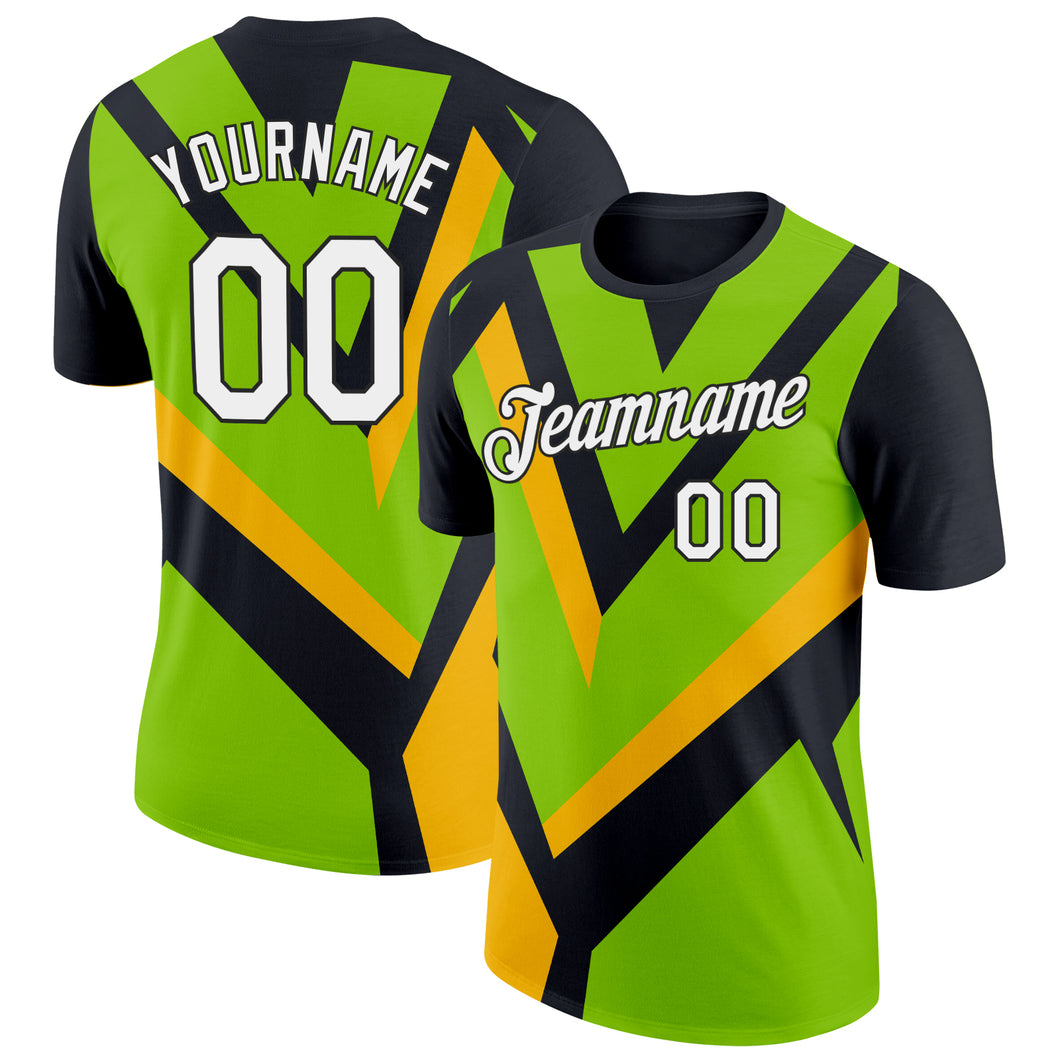 Custom Black Neon Green-Gold 3D Esports Performance T-Shirt