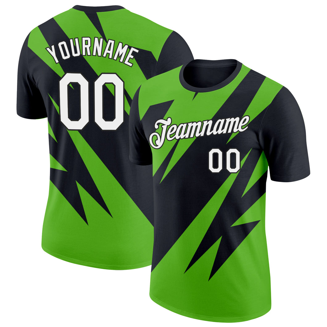 Custom Black White-Aurora Green 3D Esports Performance T-Shirt