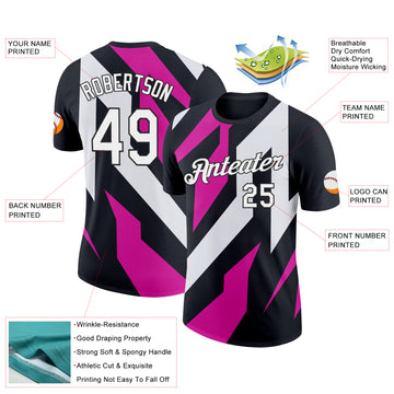 Custom Black White-Hot Pink 3D Esports Performance T-Shirt