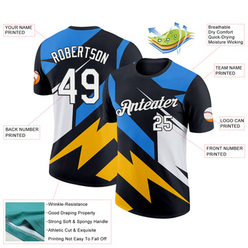 Custom Black Powder Blue-Gold 3D Esports Performance T-Shirt