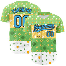 Load image into Gallery viewer, Custom Green Sky Blue Light Yellow-Black 3D St. Patrick&#39;s Day Shamrock Beer Authentic Baseball Jersey
