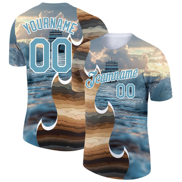 Custom Shadow Blue White 3D Pattern Design Sailing Cruise Ship Columbus Day Performance T-Shirt