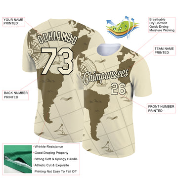 Custom City Cream Black 3D Pattern Design Sailing Ship Compass Columbus Day Performance T-Shirt