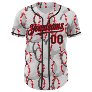 Custom White Black-Fire Red Comic Doodle Ballgame 3D Pattern Design Authentic Baseball Jersey