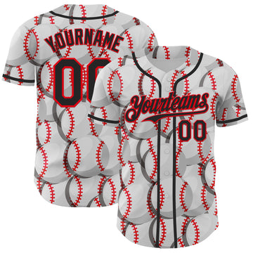 Custom White Black-Fire Red Comic Doodle Ballgame 3D Pattern Design Authentic Baseball Jersey