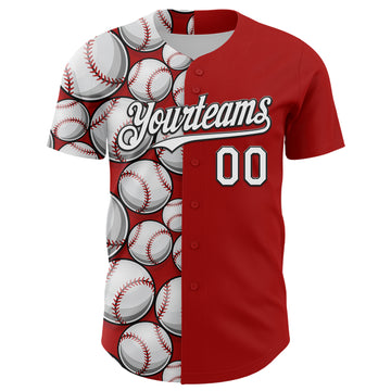 Custom Red White-Black Comic Doodle Ballgame 3D Pattern Design Authentic Baseball Jersey