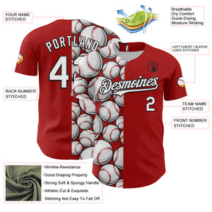 Custom Red White-Black Comic Doodle Ballgame 3D Pattern Design Authentic Baseball Jersey