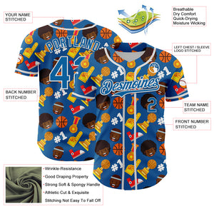 Custom Blue White Comic Doodle Ballgame 3D Pattern Design Authentic Baseball Jersey