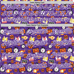 Custom Purple White Comic Doodle Ballgame 3D Pattern Design Authentic Baseball Jersey