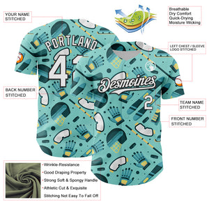 Custom Ice Blue White-Black Comic Doodle Ballgame 3D Pattern Design Authentic Baseball Jersey