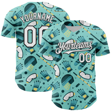 Custom Ice Blue White-Black Comic Doodle Ballgame 3D Pattern Design Authentic Baseball Jersey