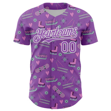 Custom Medium Purple White Comic Doodle Ballgame 3D Pattern Design Authentic Baseball Jersey